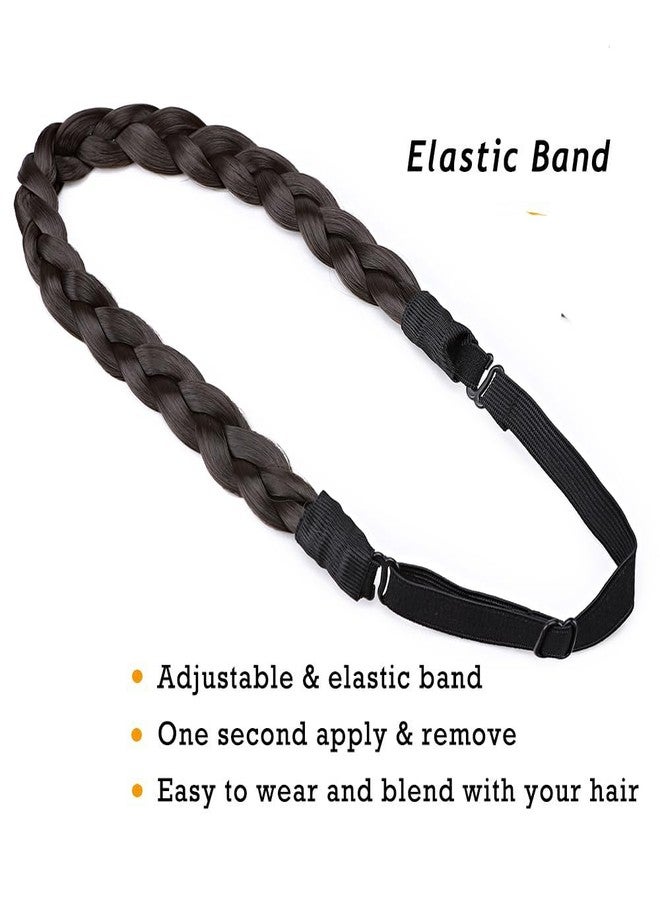 S-noilite Synthetic Chunky Braided Headband - Elastic Stretch Wide Plaited Braids - Trendy Girls Women (Dark Brown, Small-three strands) - Image 2